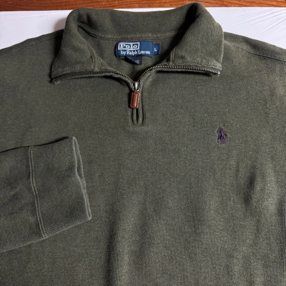Polo Ralph Lauren Men's Green Cotton 1/4 Zip Pullover Sweater Size‎ L